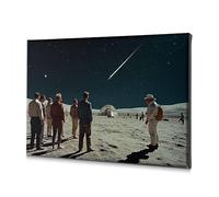Decorazione per la casa da parete con un gruppo di persone che osserva una pioggia di meteoriti su un paesaggio innevato. Tela decorativa da parete per il bagno (20 x 30 cm)