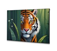 Decorazione per la casa da parete con volto di tigre nel fogliame della giungla, tela decorativa rustica, kit per appendere quadri (40 x 60 cm)