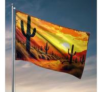 Decorazione per la casa da uomo con sagome di cactus Saguaro contro un deserto infuocato al tramonto, bandiera retrò decorativa per camera da letto (152 x 244 cm)