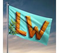 Decorazione per la casa da uomo, lettere in legno "L" e "W" con foglie verdi. Bandiera accessori per piscina roba da bar per uomo (120 x 180 cm)