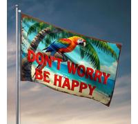Decorazione per la casa da uomo pappagallo su palma con testo "Don'T Worry Be Happy". Bandiera accessori per piscina roba da bar per uomo (30 x 45 cm)