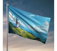 Decorazione per la casa da uomo Un faro si trova su una collina erbosa che domina l'oceano. Bandiera alla moda poster bandiere accessori da scrivania per uomo (152 x 244 cm)