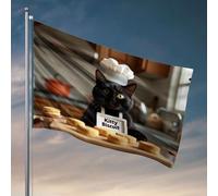 Decorazione per la casa da uomo Un gatto nero che indossa un cappello da chef è seduto davanti a biscotti appena sfornati. Bandiera accessori per piscina roba da bar per uomo Caverna (60 x 90 cm)