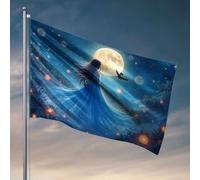 Decorazione per la casa da uomo Una donna in un vestito blu guarda una luna piena. Bandiera accessori per piscina roba da bar per uomo caverna (152 x 244 cm)