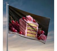 Decorazione per la casa da uomo, una torta splendidamente decorata con glassa rosa e ciliegie. Bandiera alla moda poster bandiere accessori da scrivania per uomo (30 x 45 cm)