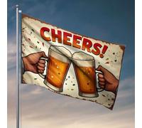 Decorazione per la casa Uomini Due Mani Che Tiene Tazze di Birra Con La Parola "Cheers!" Sopra di loro. Bandiera Decorazione per Uomo Grotta Garage Decor per Uomo (30 x 45 cm)