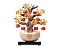 Decorazione per la scrivania, Albero dei soldi Feng Shui, ciondolo di cristallo con albero della fortuna e cachi, ornamenti che attraggono la ricchezza, scrivania del soggiorno, citrino, bonsai(White)