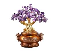 Decorazione per la scrivania, Albero dei soldi Feng Shui, di cristallo, chakra con perline gemme, Decorazione for scrivania da ufficio, spirituale, bonsai(Purple)