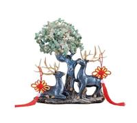 Decorazione per la scrivania, Decorazione 'albero della fortuna in cristallo Feng Shui, con cervo, ornamento for l'ingresso del soggiorno, albero bonsai in(Green)