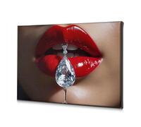 Decorazione per la stanza con labbra con rossetto rosso che regge un diamante. Tela decorativa da parete, decorazione cristiana pasquale (20 x 30 cm)