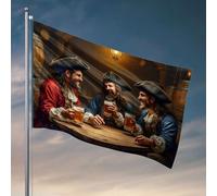 Decorazione per la stanza dei ragazzi con tre pirati che si godono un abbondante drink insieme. Bandiera divertente bandiera da giardino decorazione per la casa per uomini (30 x 45 cm)