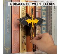 Decorazione per libreria a tema drago 3D - Legno artificiale con fiamma in ferro, fermalibri a tema fantasy esclusivo ispirati ad ACOTAR e Il Trono di Vetro, ornamento multifunzionale per libreria, re