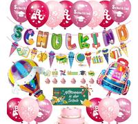 Decorazione per l'inizio della scuola, 2025, set decorativo per bambini, ghirlanda per l'inizio della scuola + striscioni con sacchetti di zucchero + 18 palloncini con motivo ABC 123 e 2 decorazioni