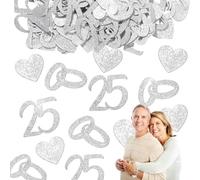 Decorazione per matrimonio in argento, 240 pezzi, decorazione per matrimonio in argento, decorazione per nozze d'argento, come fedi nuziali e cuori e 25, per matrimoni, feste, decorazioni da tavolo