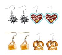 Decorazione per Oktoberfest - 4 paia di orecchini con boccale di birra, stella alpina, cuori di pan di zenzero, divertenti orecchini alimentari, regalo per gli amanti della birra, graziosi orecchini