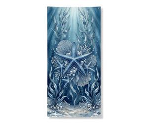 Decorazione per porta a forma di stella marina oceanica, con creature oceaniche, corallo blu, decorazione per porta d'ingresso, per interni ed esterni, estate, spiaggia, sfondo da appendere 91 x 183