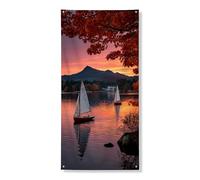 Decorazione per porta a vela autunnale, decorazione scenica con tramonto con barche sul lago, decorazione per interni ed esterni, forniture per vacanze autunnali, 91 x 182 cm
