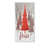 Decorazione per porta albero di Natale, decorazione rustica con alberi di pino rosso, decorazione invernale per le vacanze, per interni ed esterni, sfondo stagionale, 91 x 182 cm