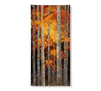 Decorazione per porta autunnale con albero di betulla, con foglie arancioni vivaci, decorazione per porta d'ingresso, per interni ed esterni, ideale per feste e festival, 91 x 182 cm