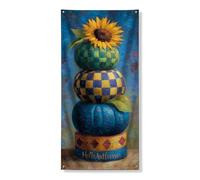 Decorazione per porta autunnale con girasole, zucche colorate a scacchi, decorazione per porta d'ingresso, per interni ed esterni, autunno stagionale, sfondo da appendere 91 x 183 cm