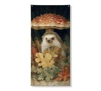 Decorazione per porta autunnale con riccio, fantasioso design con foresta di funghi, decorazione per porta d'ingresso, per interni ed esterni, autunno stagionale, sfondo da appendere 91 x 183 cm