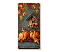 Decorazione per porta autunnale con zucca, decorazione rustica con foglie autunnali, design casetta per uccelli, decorazione per porta d'ingresso, per interni ed esterni, forniture per le vacanze del