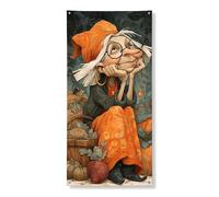 Decorazione per porta autunnale, decorazione per porta, fantasiosa illustrazione di strega arancione, decorazione per porta d'ingresso, per interni ed esterni, autunno, Halloween, sfondo da appendere