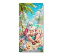 Decorazione per porta con Babbo Natale sulla spiaggia, divertente tema estivo tropicale, per interni ed esterni, celebrazioni, 91 x 182 cm