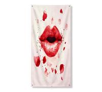 Decorazione per porta con bacio romantico, motivo labbra rosse artistiche, design ad acquerello, decorazione per porta d'ingresso, per interni ed esterni, a tema amore, forniture per festival, 91 x