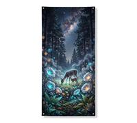 Decorazione per porta con cervo notturno della foresta, decorazione per porta d'ingresso, decorazione per interni ed esterni, da appendere, per festival, 91 x 182 cm