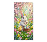 Decorazione per porta con coniglietto pasquale, scena floreale primaverile con uova e pulcini, decorazione per interni ed esterni, 91 x 182 cm