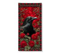 Decorazione per porta con corvo e rose, motivo floreale rosso gotico, decorazione per porta d'ingresso, per interni ed esterni, per Halloween, da appendere, forniture per festival, 91 x 183 cm