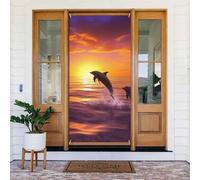 Decorazione per porta con delfini al tramonto, banner per porta di benvenuto sfondo stagionale primavera estate portico banner segno sfondo fotografico per interni ed esterni decorazione per feste 180
