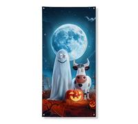 Decorazione per porta con fantasma di mucca di Halloween, simpatici personaggi dei cartoni animati, decorazione per porta d'ingresso, forniture per interni ed esterni, 91 x 182 cm