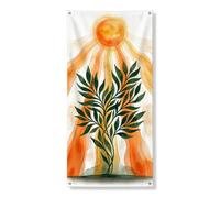 Decorazione per porta con foglie e alba, piante verdi vivaci e sole arancione, decorazione per interni ed esterni, per vacanze estive 91 x 182 cm
