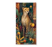 Decorazione per porta con ghepardo selvatico, opera d'arte botanica tropicale, tema giungla colorata, da appendere alla parete, per interni ed esterni, stile autunnale, 91 x 183 cm