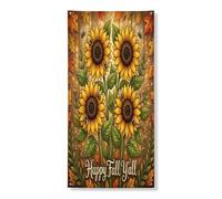 Decorazione per porta con girasole autunnale, decorazione rustica gialla floreale, da appendere, per feste del Ringraziamento, 91 x 182 cm