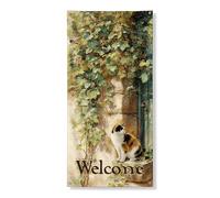 Decorazione per porta con grazioso gatto e edera, design artistico vintage con edera per il benvenuto primaverile, decorazione per interni ed esterni, 91 x 182 cm