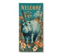 Decorazione per porta con ippopotamo di benvenuto, decorazione per porta d'ingresso, animali della giungla tropicale, decorazione per interni ed esterni, per primavera ed estate, da appendere, 91 x
