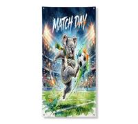 Decorazione per porta con koala di calcio, decorazione per sfondo per campo da calcio ad acquerello, decorazione per interni ed esterni, sfondo per cortile con animali, 91 x 182 cm