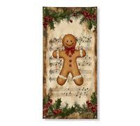 Decorazione per porta con omino di pan di zenzero, vintage, con note musicali natalizie, per interni ed esterni, 91 x 182 cm