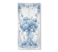 Decorazione per porta con ortensia blu, elegante design floreale a farfalla, decorazione per porta d'ingresso, per interni ed esterni, primavera estate da appendere, 91 x 183 cm
