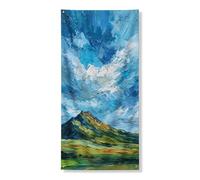 Decorazione per porta con paesaggio di montagna, cielo vibrante e motivo collina verde, decorazione per la casa all'aperto primaverile, striscione di benvenuto stagionale a tema naturale 91 x 182 cm