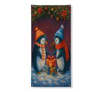 Decorazione per porta con pinguini natalizi, scena innevata con regali colorati e ornamenti per le vacanze, decorazioni invernali per interni ed esterni, 91 x 182 cm