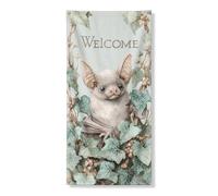 Decorazione per porta con pipistrello di benvenuto, fantasioso design a foglia con simpatico animale, per Halloween, autunno, decorazione per interni ed esterni, 91 x 182 cm