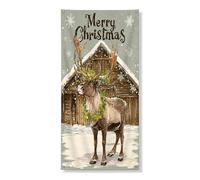 Decorazione per porta con renna natalizia, rustica decorazione invernale per le vacanze, per interni ed esterni, sfondo festivo, 91 x 182 cm