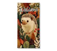 Decorazione per porta con riccio di benvenuto, fantasiosa illustrazione della natura autunnale, decorazione stagionale per porta d'ingresso, per interni ed esterni, sfondo da appendere in autunno, 91