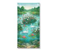 Decorazione per porta con scena della natura, elegante design con ninfee e cigni, decorazione per interni ed esterni, per festival, 91 x 182 cm