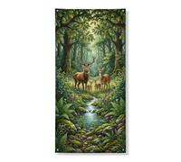 Decorazione per porta con scena di cervi della foresta, decorazione rustica, design rustico, decorazione per porta d'ingresso, per interni ed esterni, da appendere, per festival, 91 x 182 cm