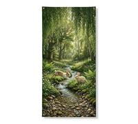 Decorazione per porta con scena naturale, fantasioso design con animali della foresta, per feste primaverili e pasquali, decorazione per interni ed esterni, 91 x 182 cm